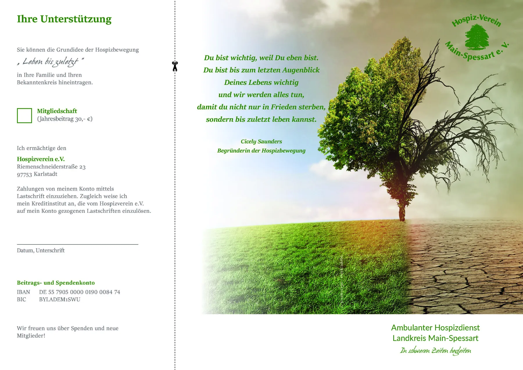 Flyer des Hospizvereins mit Beitrittserklärung